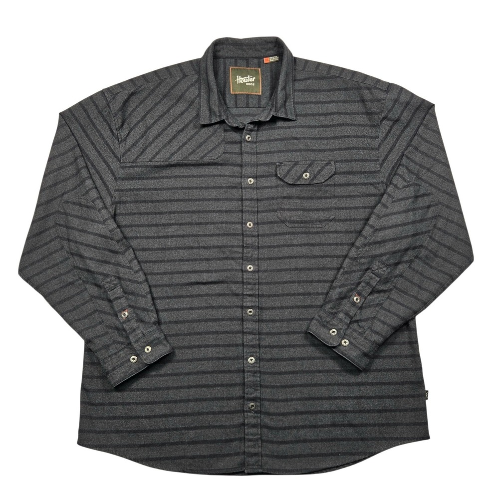 Howler Bros Button Down Shirt Mens XXL Charcoal Grey Striped Flannel Heavyweight